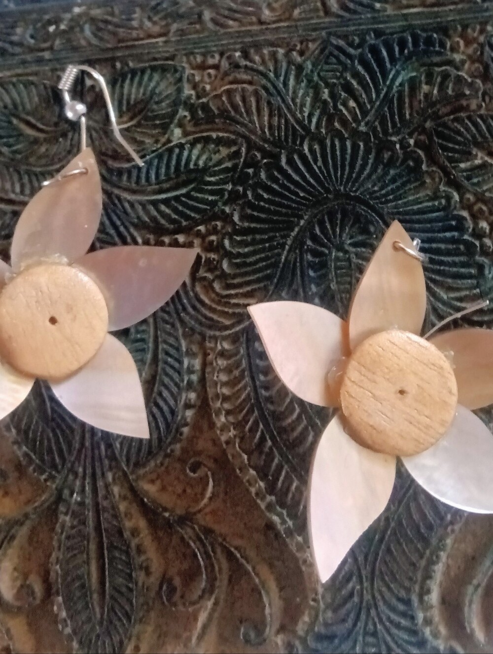 Mother Of Pearl Floral Petal Dangle Earrings - Picture 5 of 6